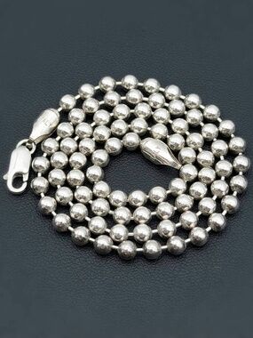 Italy 925 Sterling Silver Ball Link Round Bead Chain Necklace 18.5” 4mm